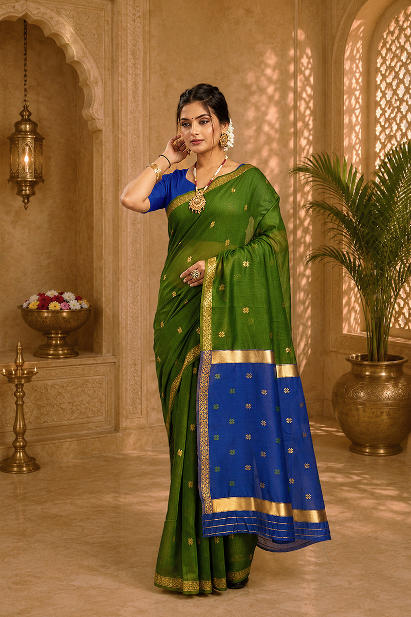 Green Toned Cotton Silk Saree