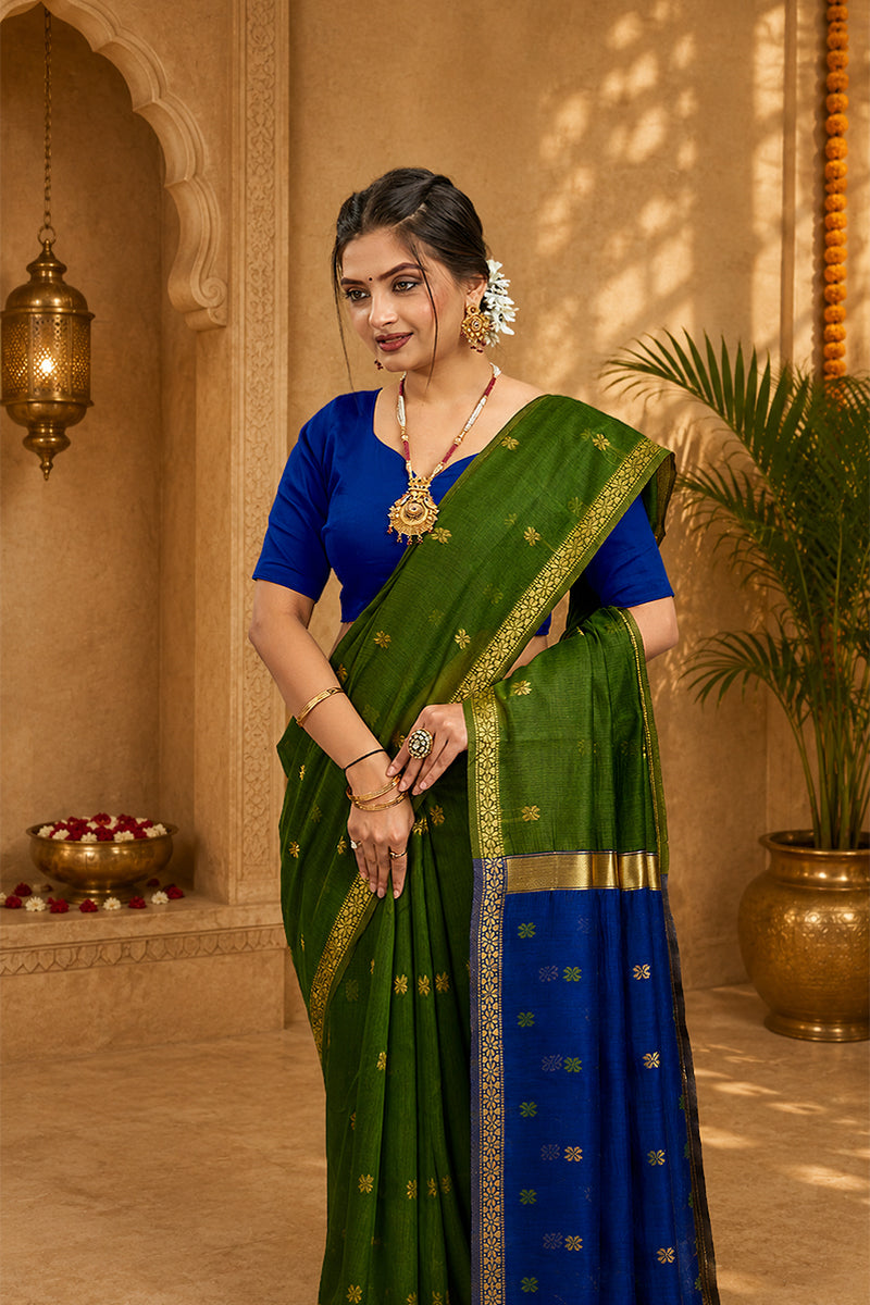 Green Toned Cotton Silk Saree