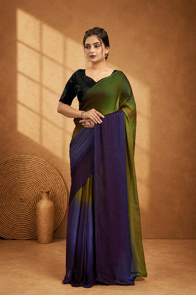 Green Ready To Wear Two Toned Nylon Silk Saree