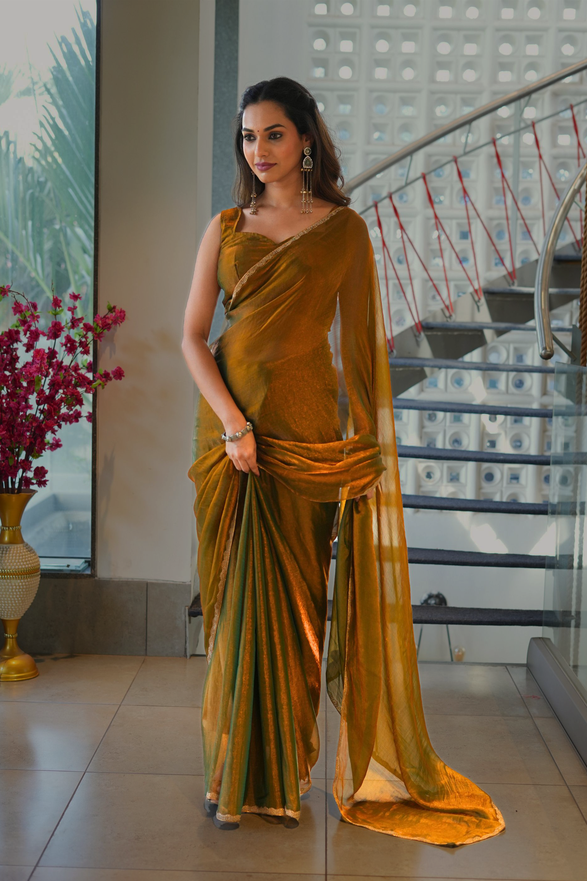 Golden Jimmy Choo Silk Saree