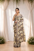 Green Floral Print Bright Moss Satin Border Saree