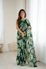 Green Floral Printed Georgette Saree