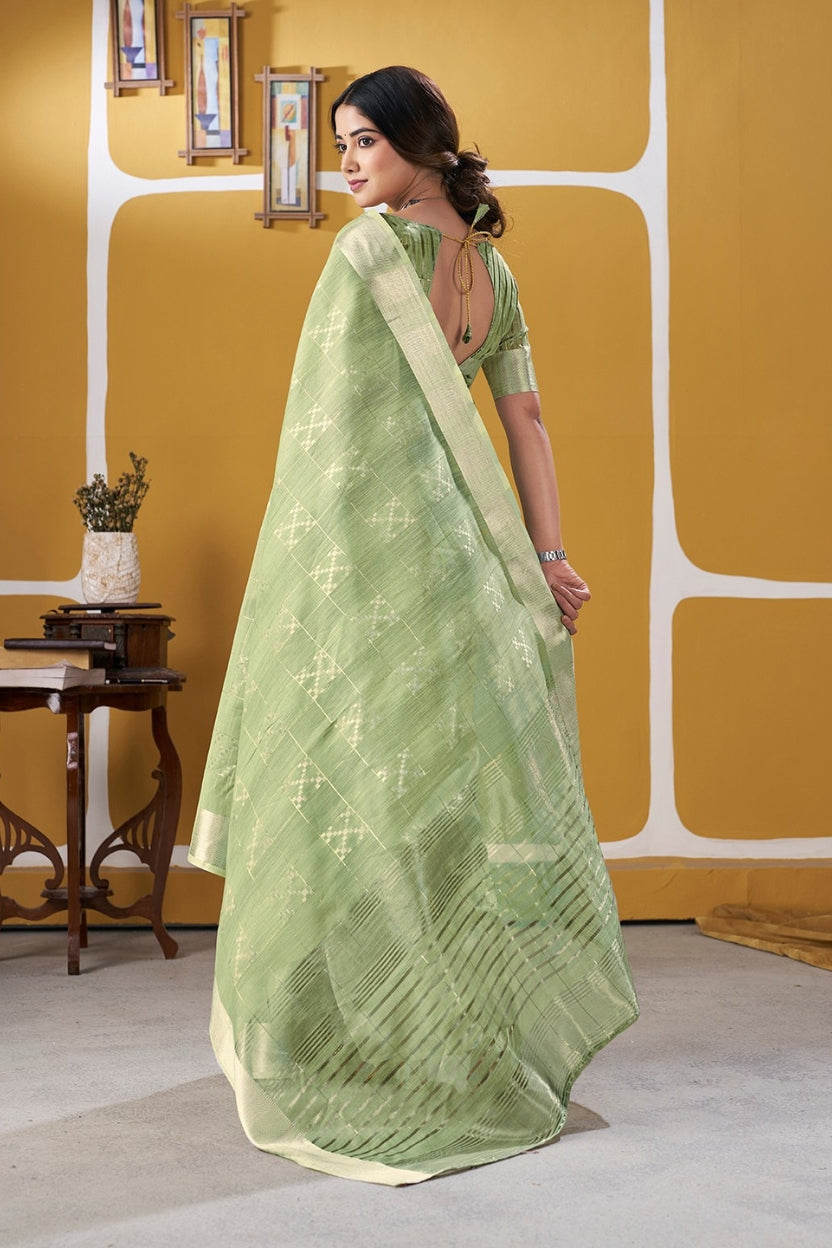 Green Linen Cotton Saree
