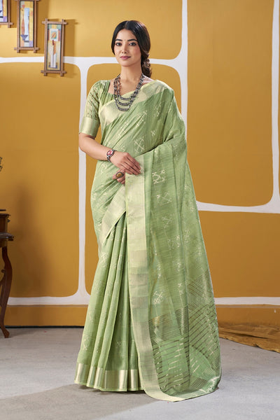 Green Linen Cotton Saree