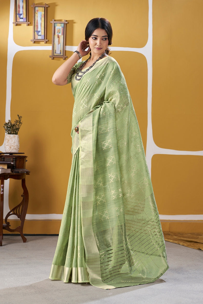 Green Linen Cotton Saree