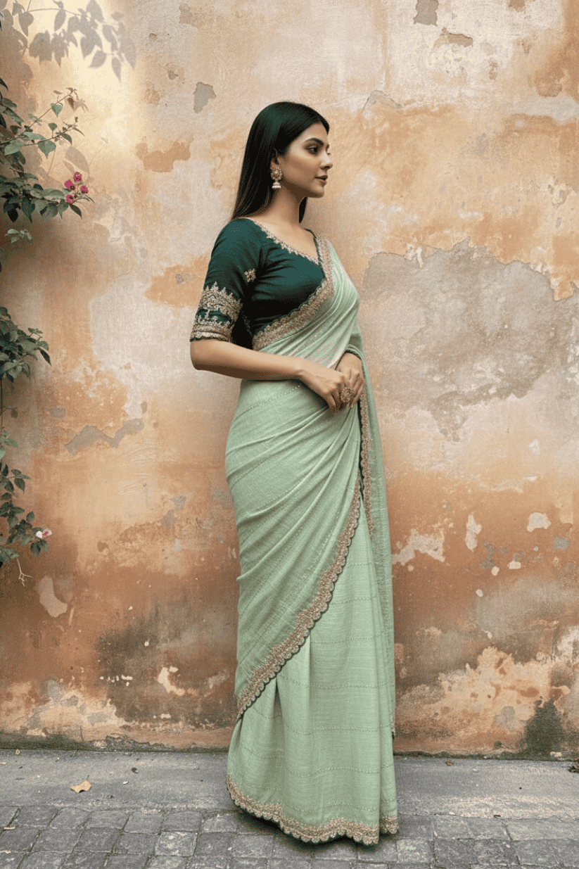 Green Sequined Embroidered Zari Work Saree