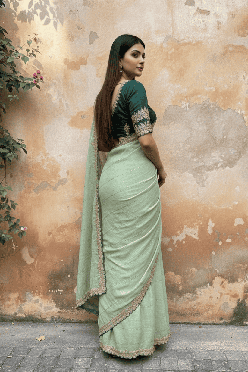 Green Sequined Embroidered Zari Work Saree
