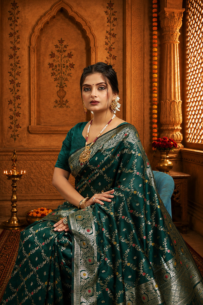 Green Woven Banarasi Silk Saree