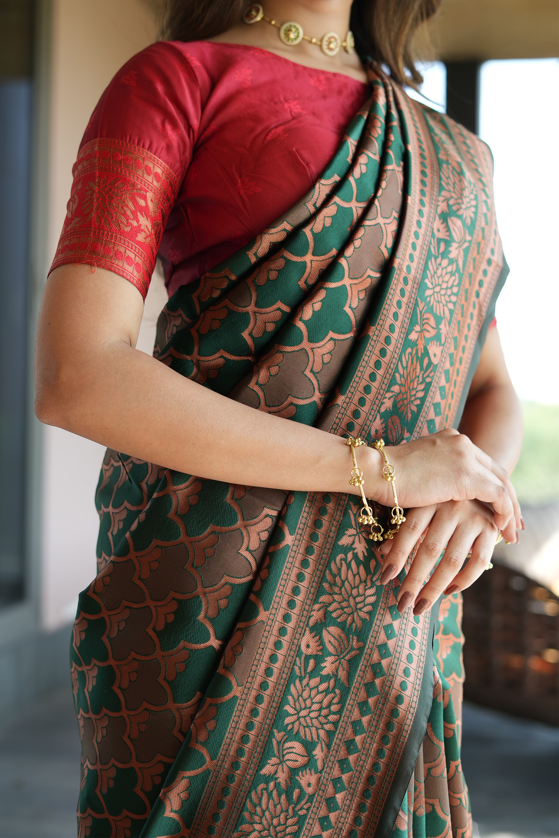 Green Woven Banarasi Silk Saree