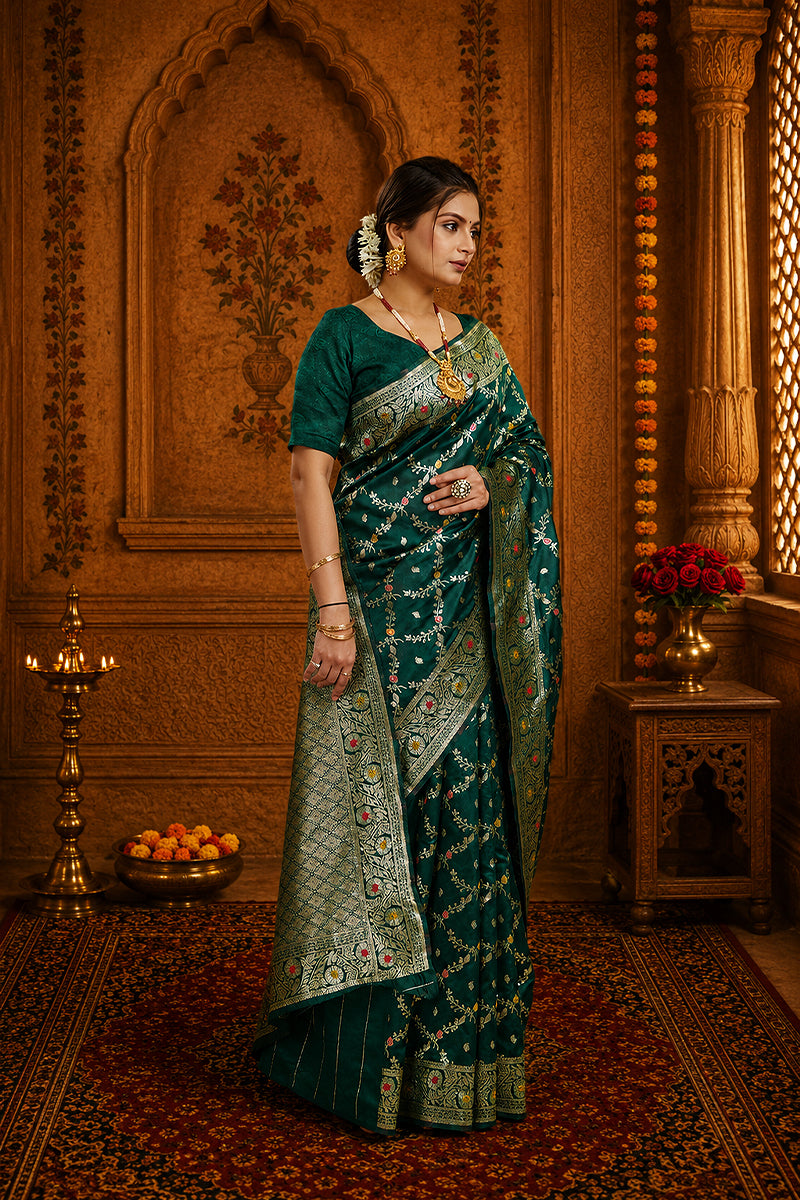 Green Woven Banarasi Silk Saree