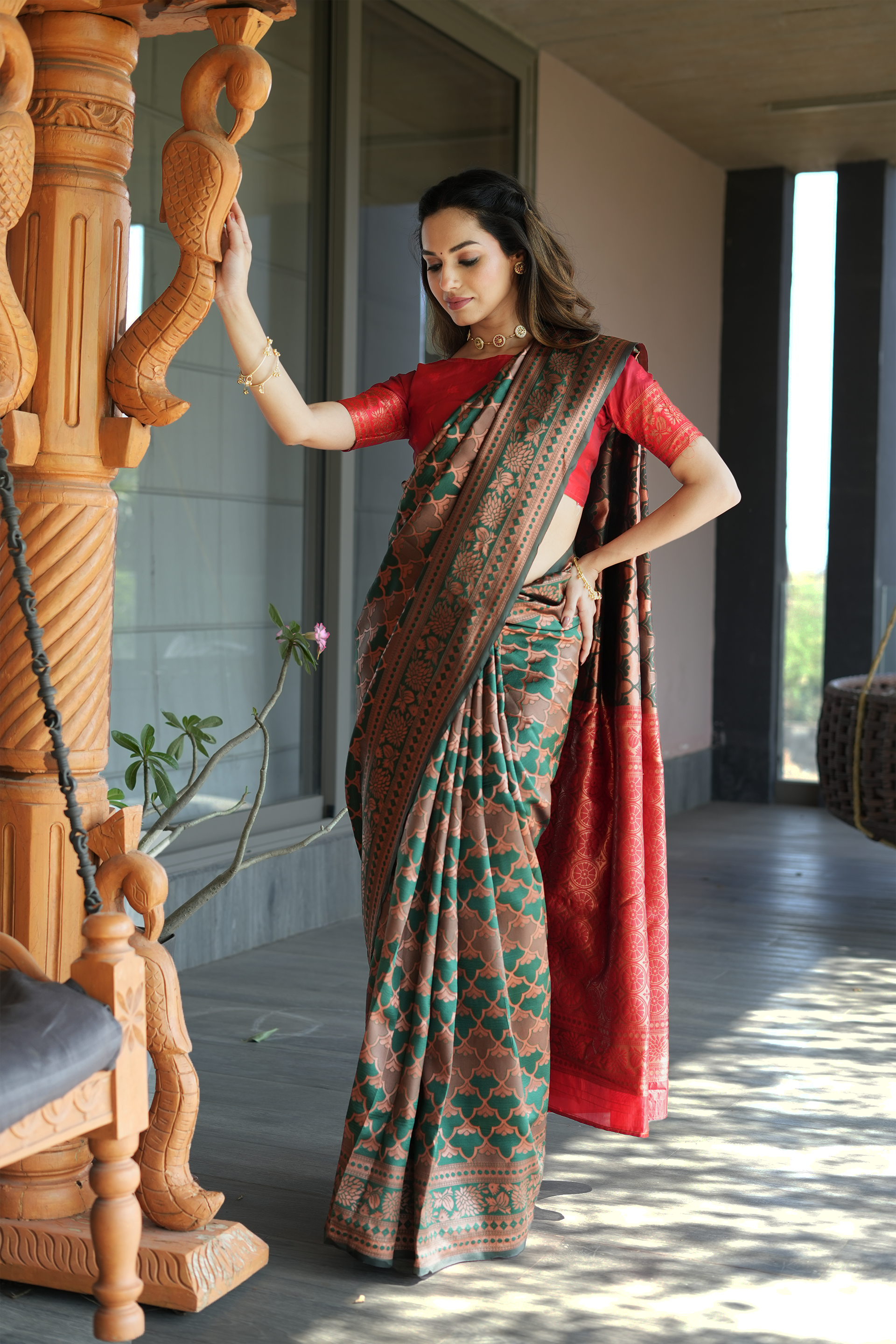 Green Woven Banarasi Silk Saree