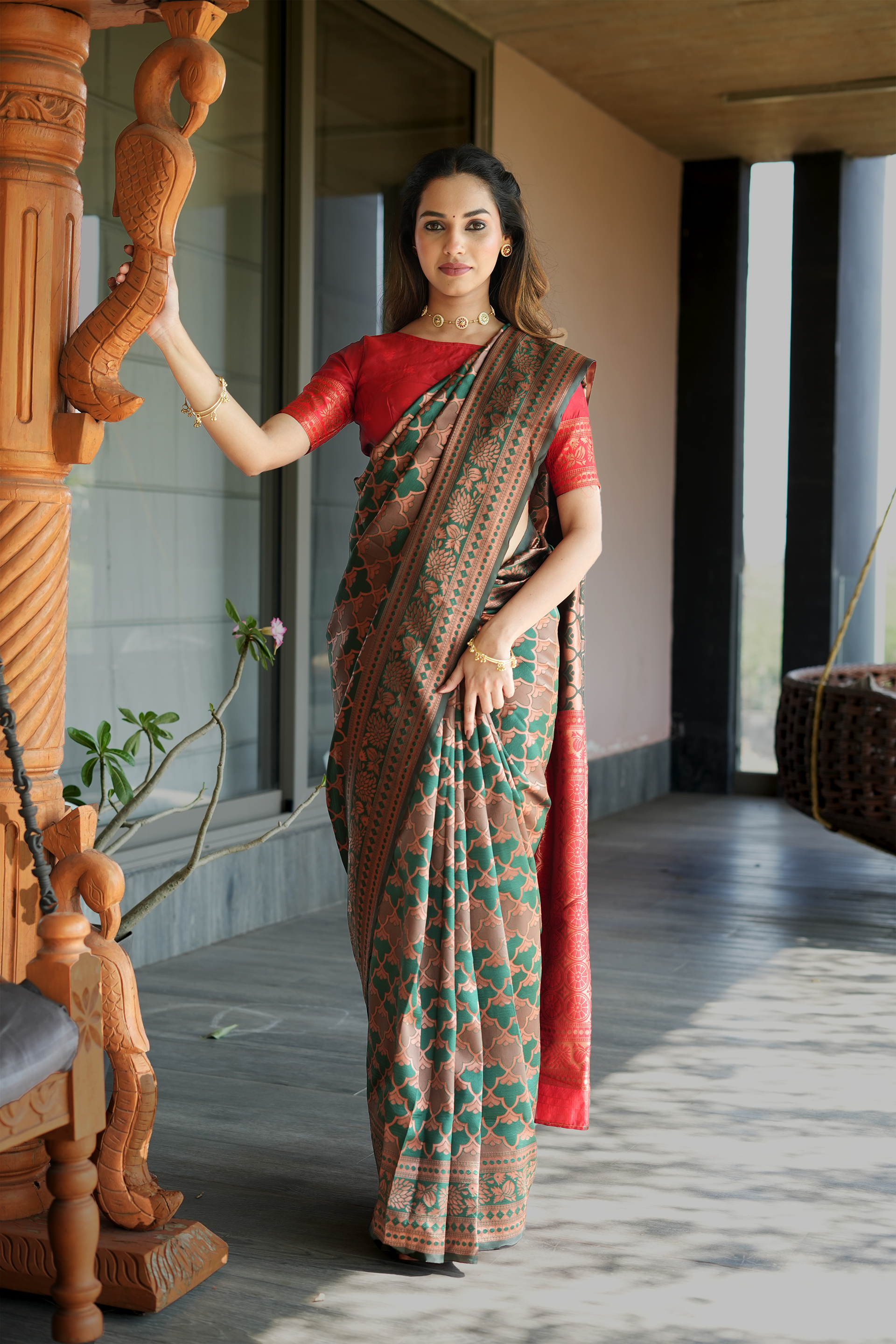 Green Woven Banarasi Silk Saree