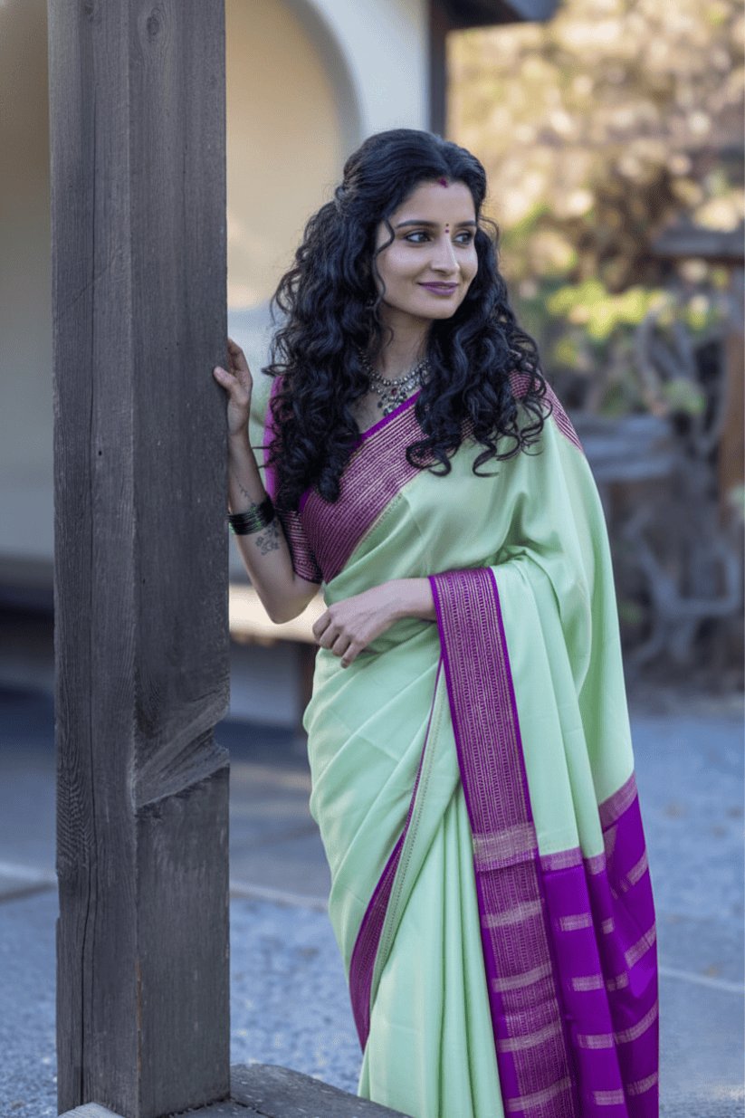 Green Woven Silk Blend Saree