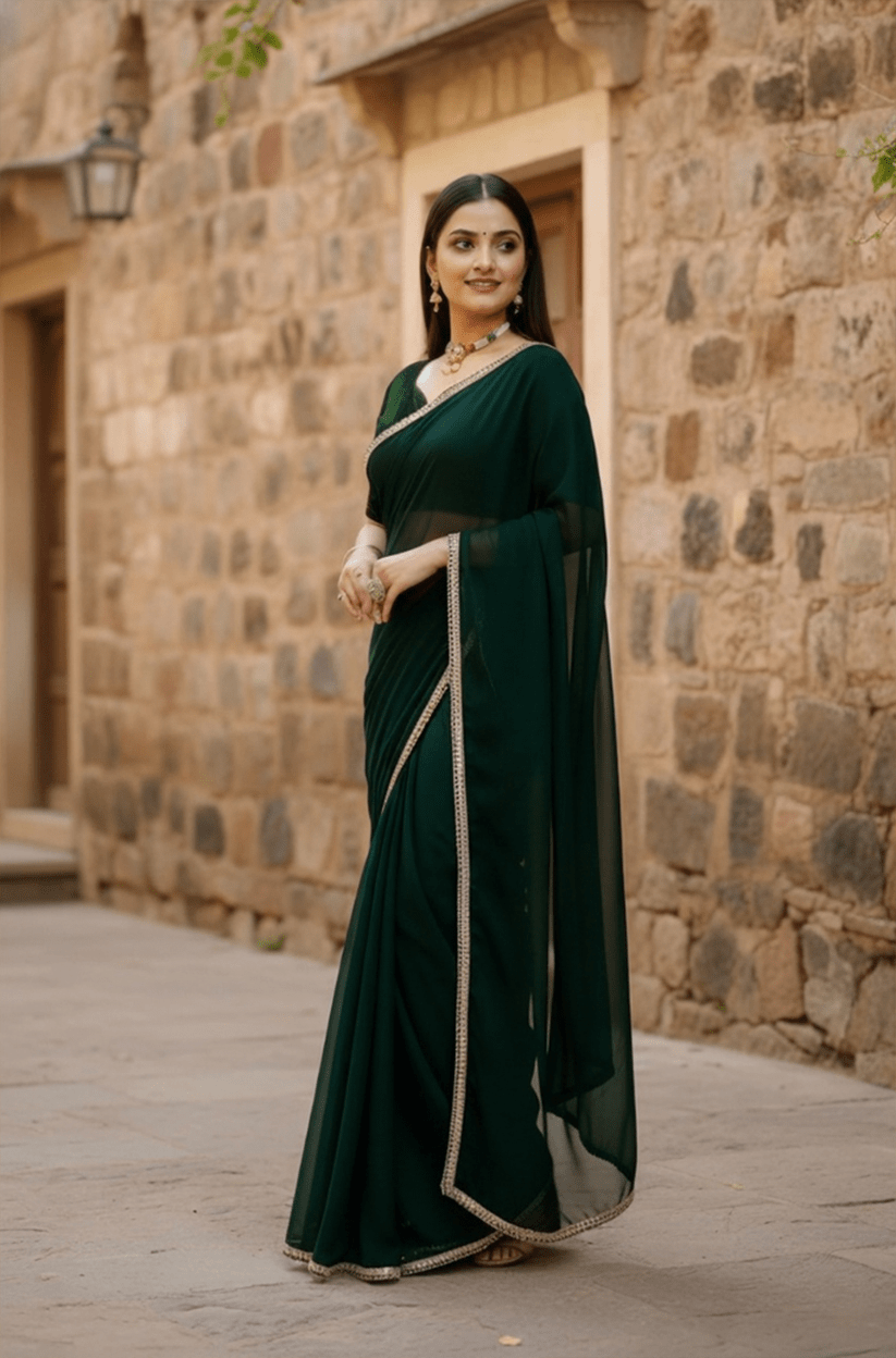 Green Mirror Lace Georgette Saree