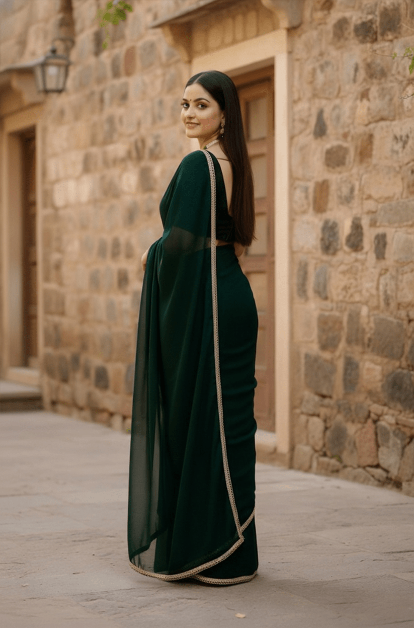 Green Mirror Lace Georgette Saree