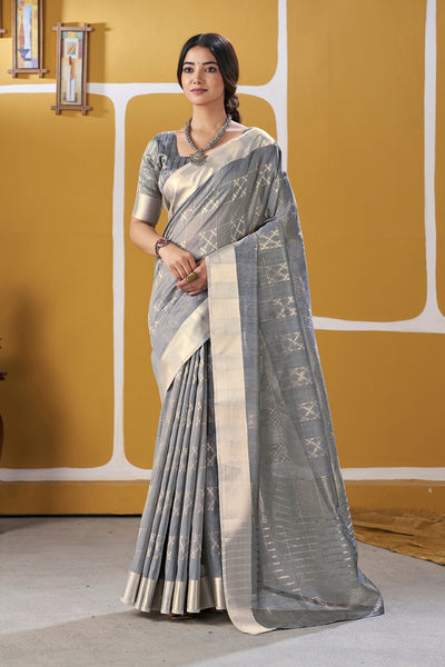 Grey Linen Cotton Saree