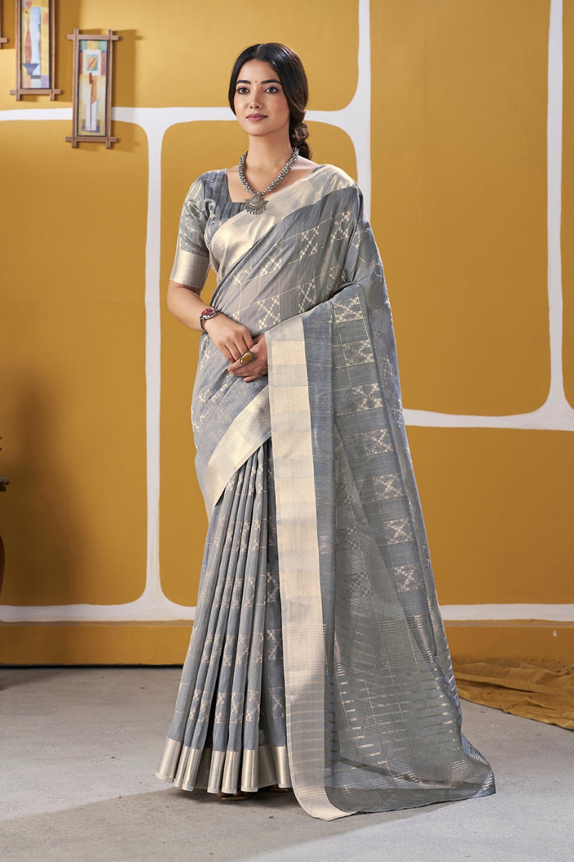 Grey Linen Cotton Saree