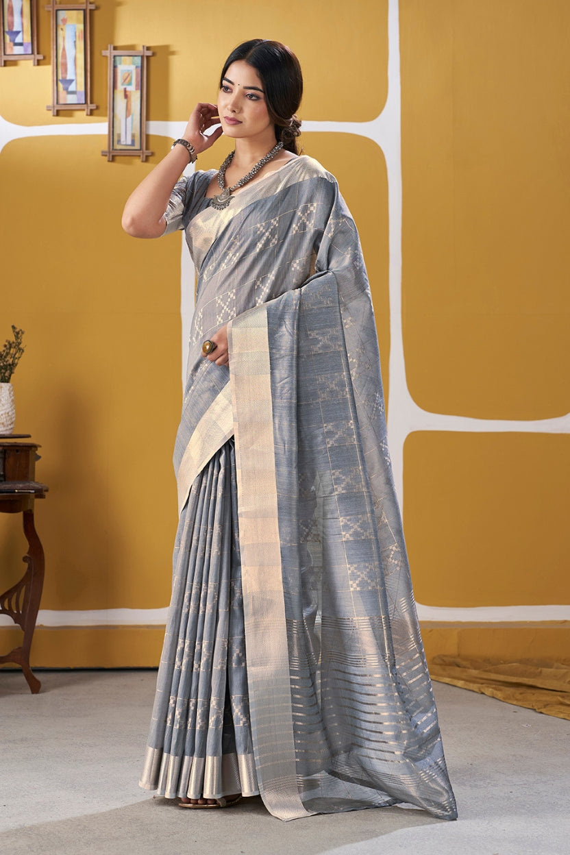 Grey Linen Cotton Saree