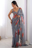 Grey Printed Georgette Lace Saree