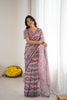 Grey Printed Mirror Work Georgette Saree