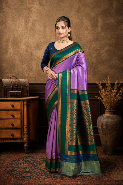 Lavender Narayan Border Silk Blend Saree