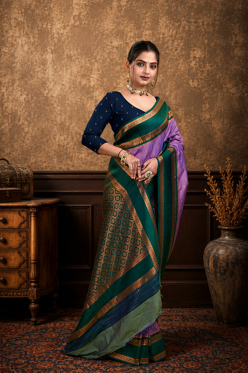 Lavender Narayan Border Silk Blend Saree