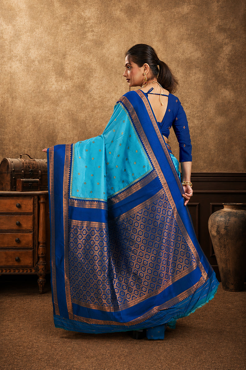 Light Blue Narayan Border Silk Blend Saree