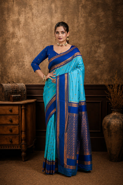 Light Blue Narayan Border Silk Blend Saree
