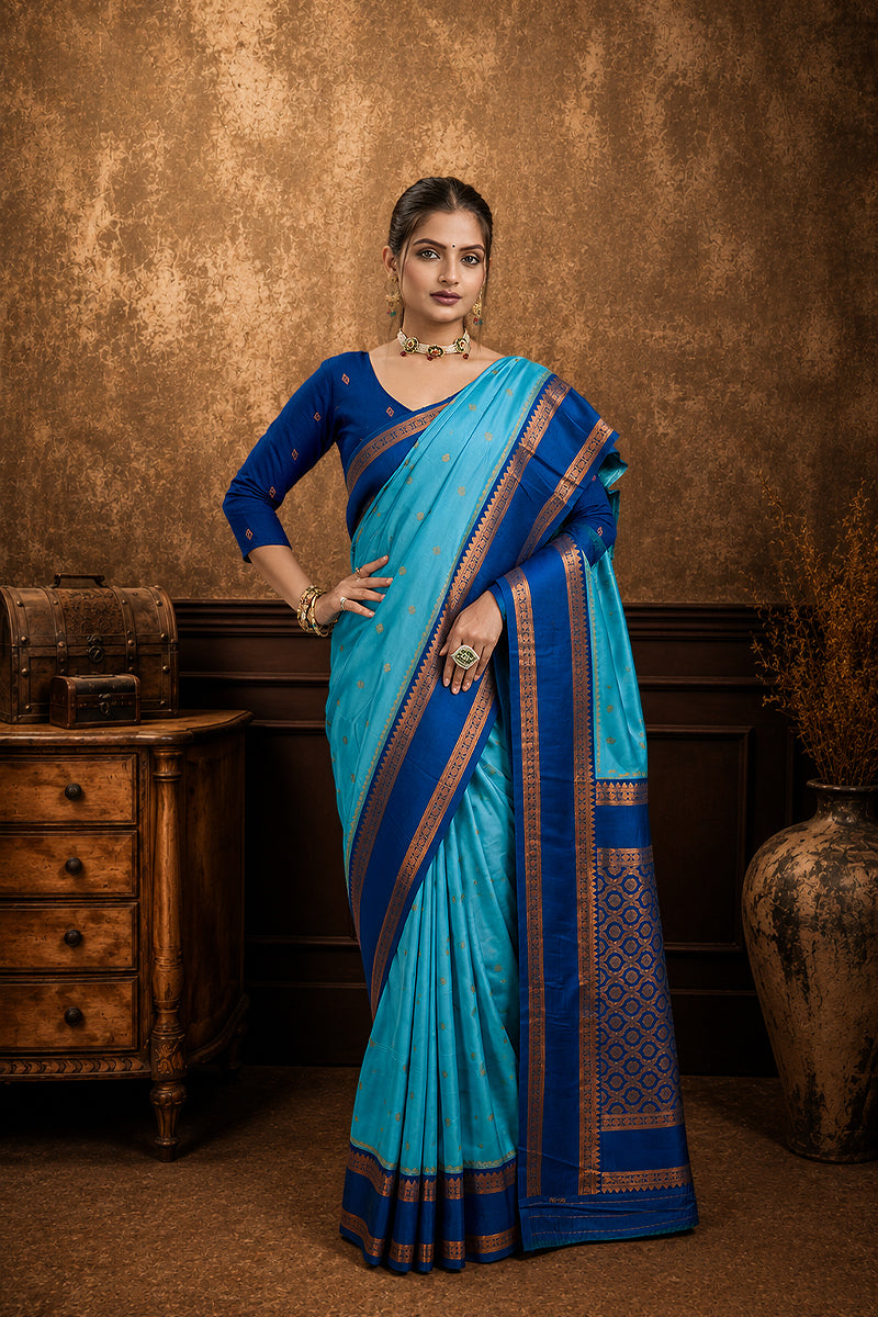 Light Blue Narayan Border Silk Blend Saree