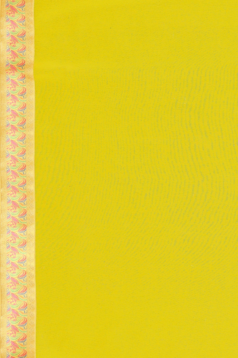 Lemon Yellow Georgette Lace Border Saree