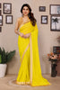 Lemon Yellow Georgette Lace Border Saree