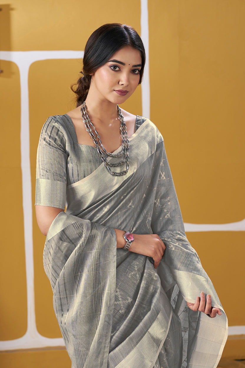 Light Grey Linen Cotton Saree
