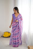 Light Purple Printed Mirror Work Georgette Saree