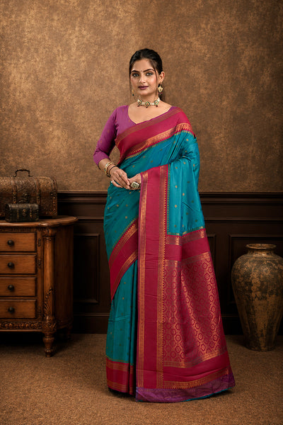 Mint Narayan Border Silk Blend Saree