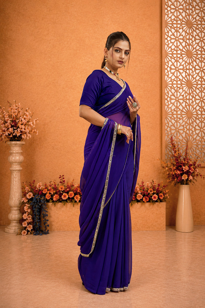 Morpich Mirror Lace Georgette Saree