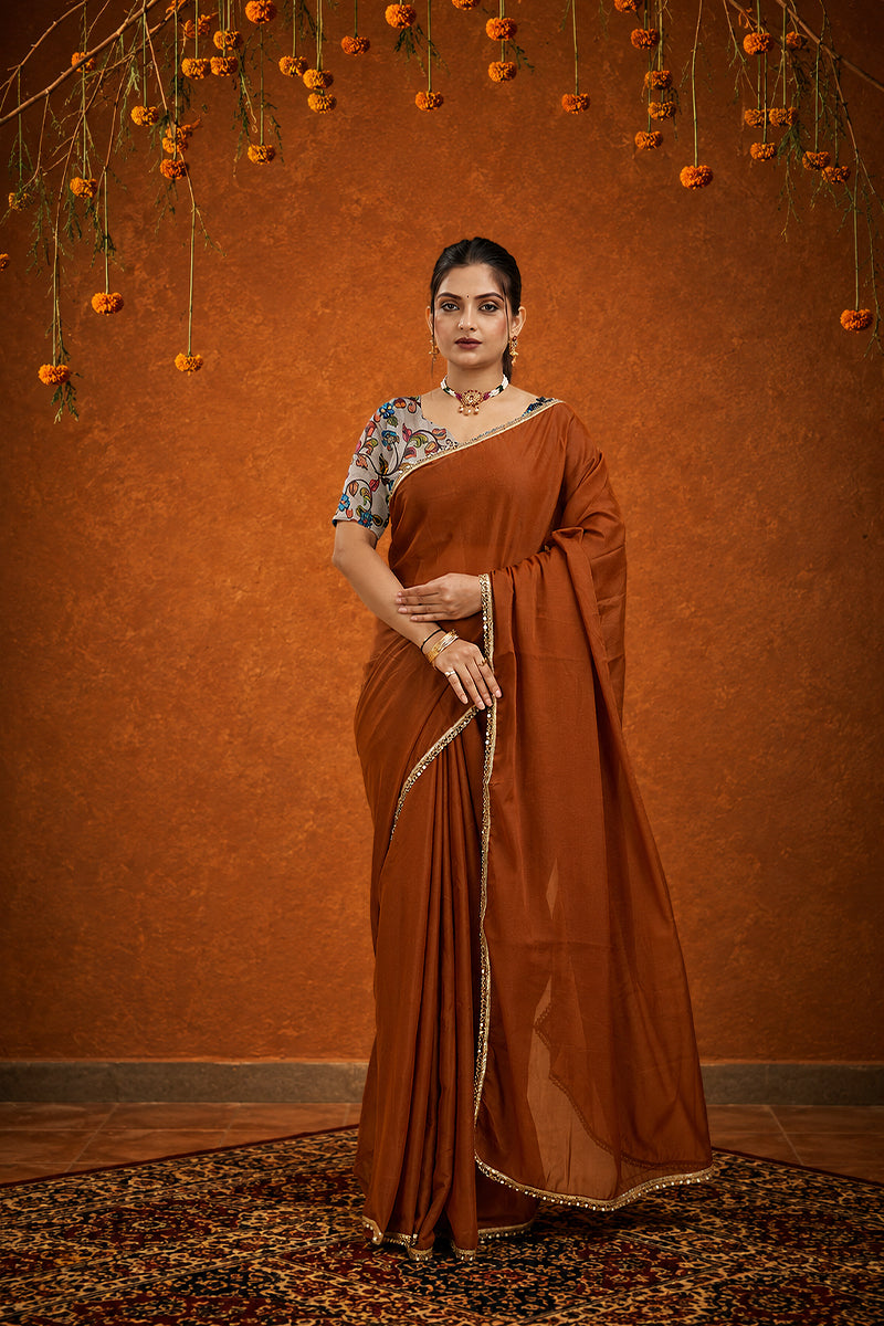 Mustard Solid Plain Georgette Saree