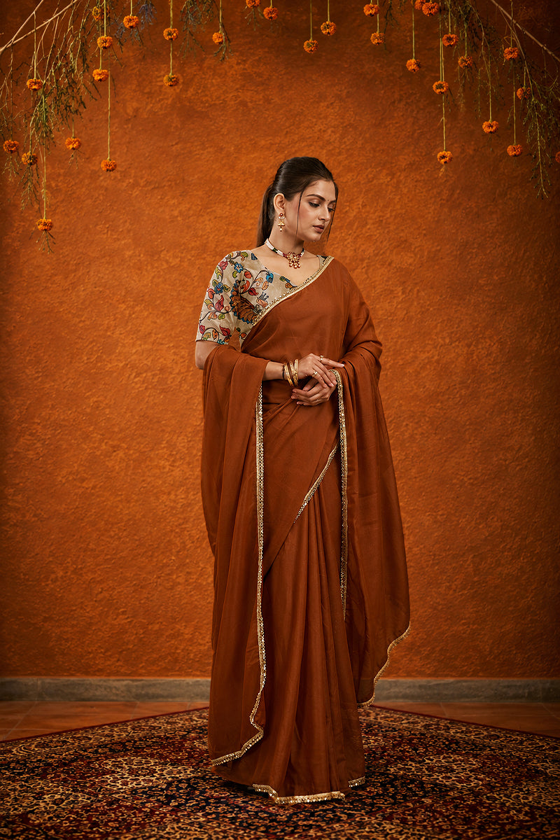 Mustard Solid Plain Georgette Saree