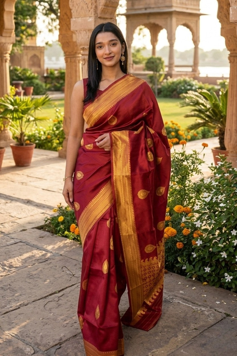 Maroon Banarasi Silk Saree