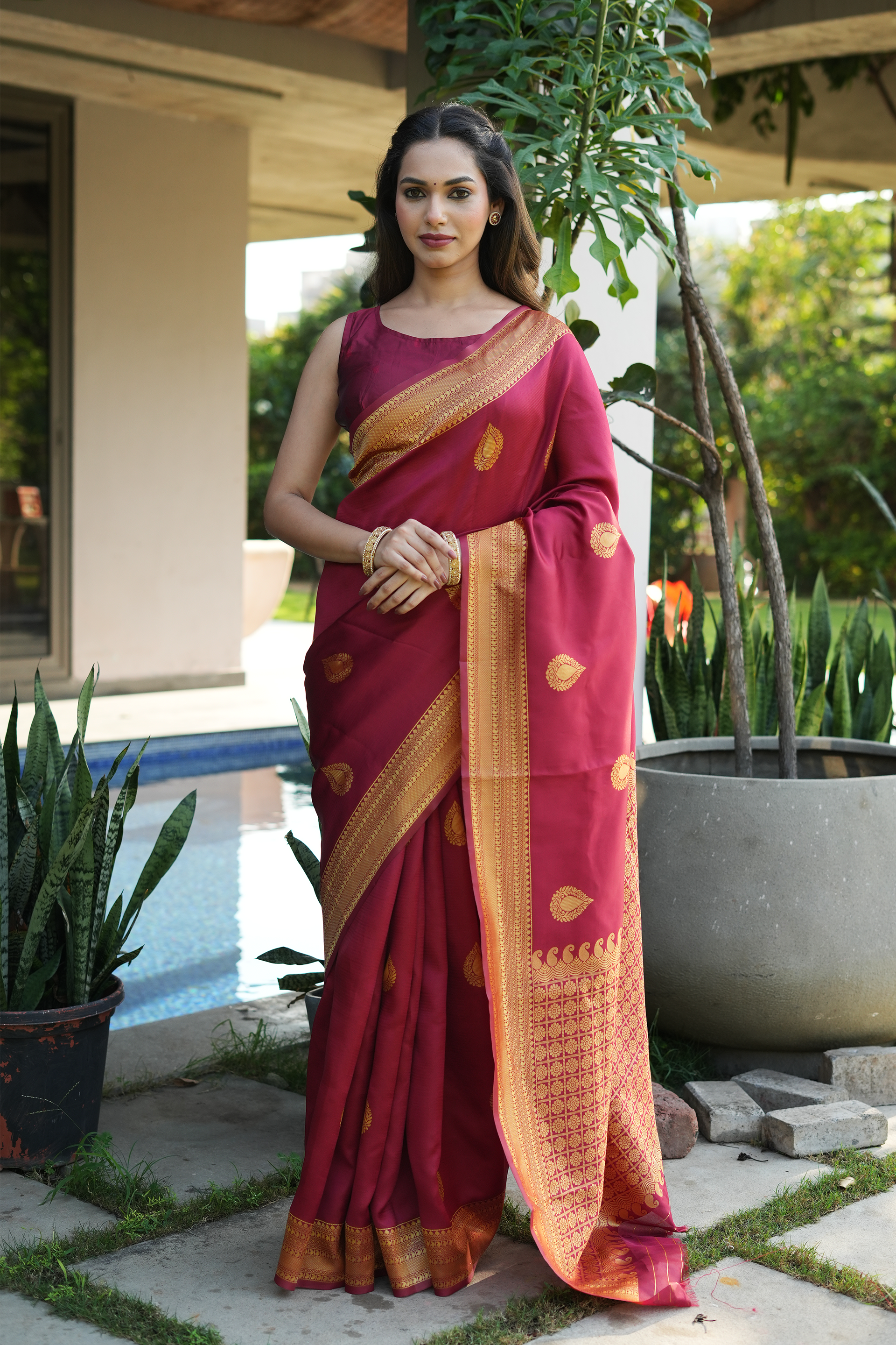Maroon Banarasi Silk Saree