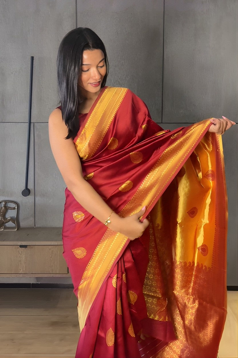Maroon Banarasi Silk Saree