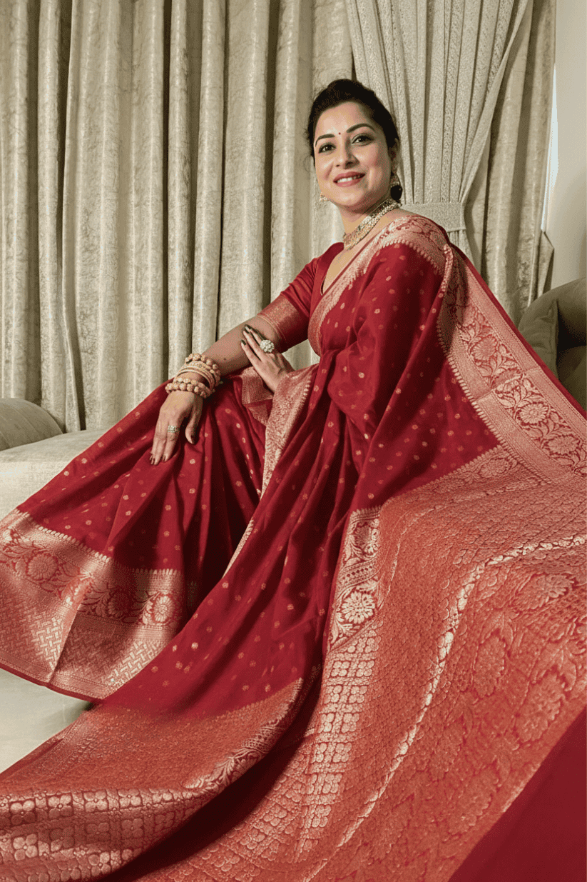 Maroon Silk Woven Banarasi Saree