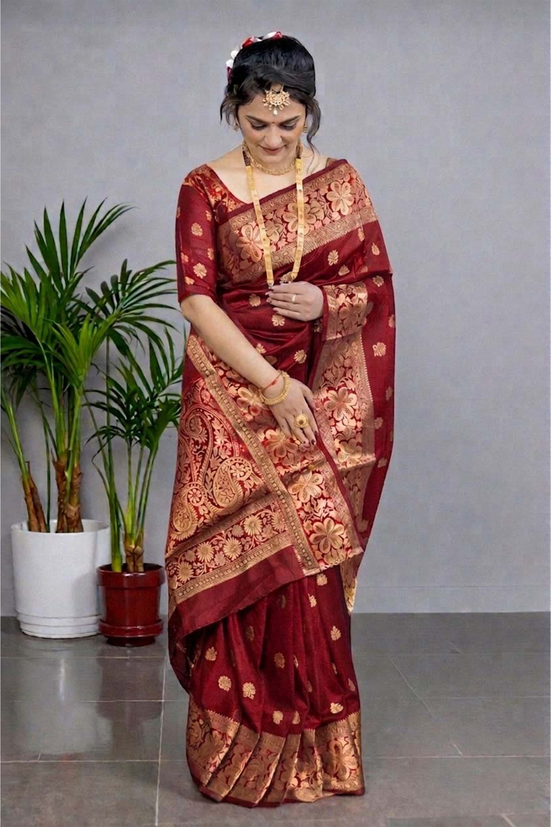 Maroon Woven Silk Blend Saree
