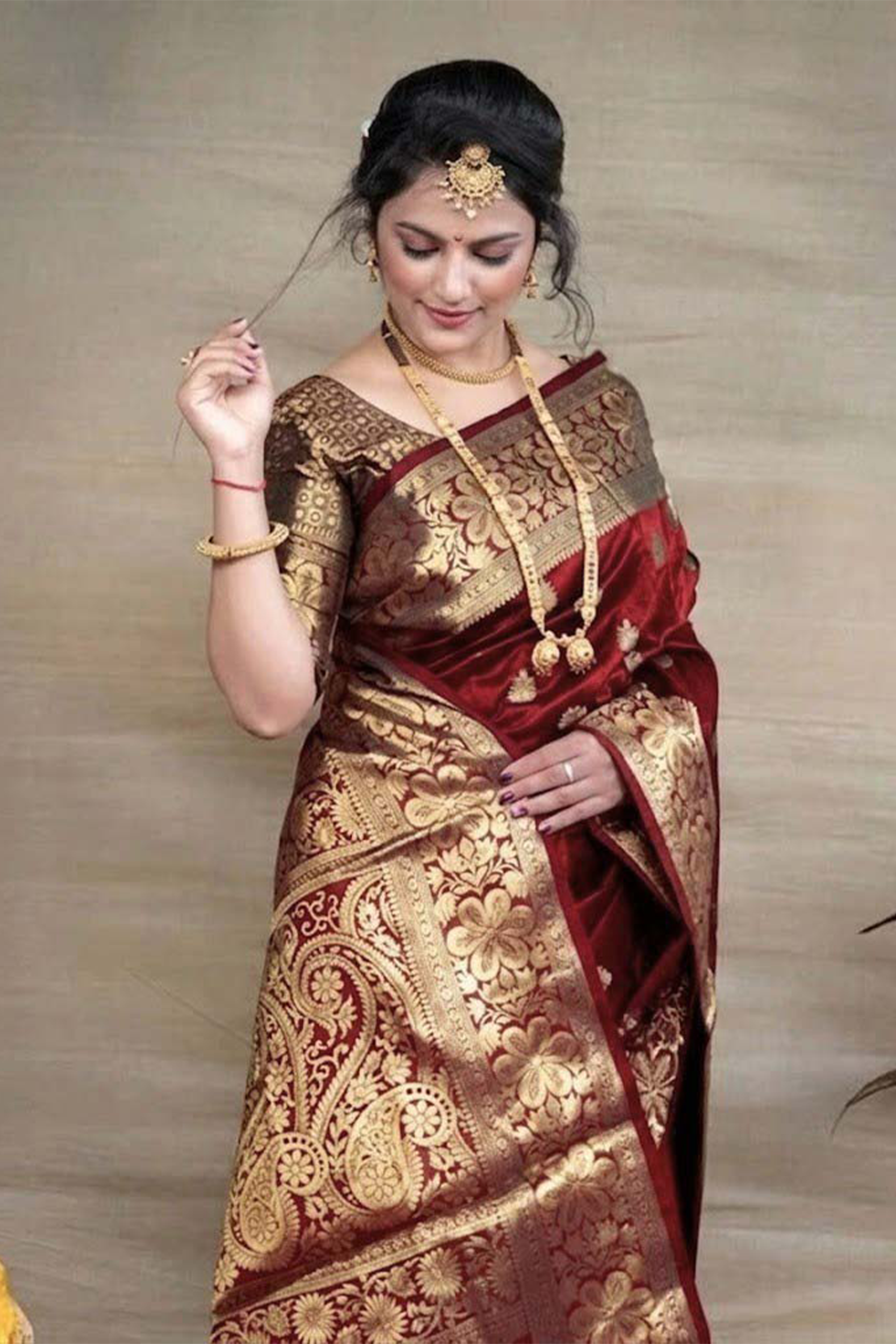 Maroon Woven Silk Blend Saree