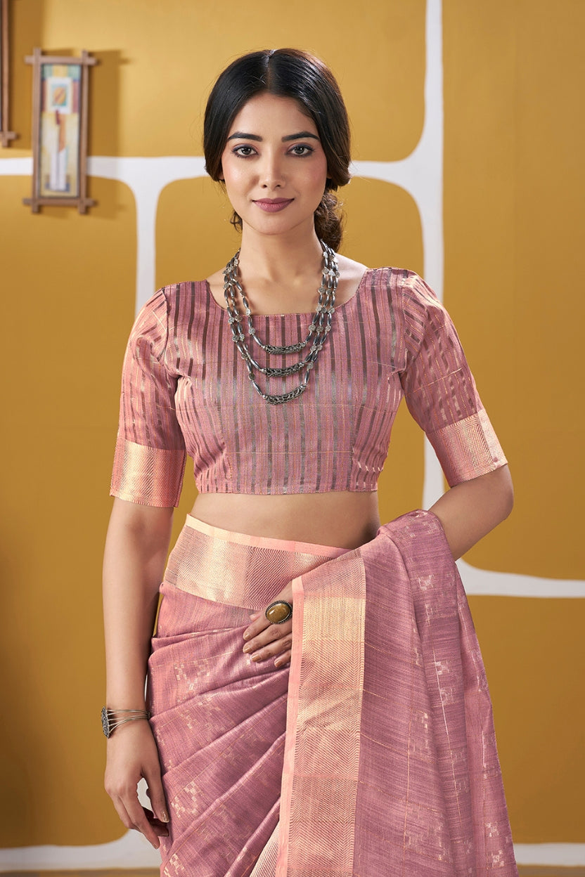 Mauve Linen Cotton Saree