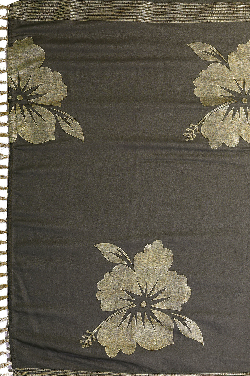 Mehendi Foil Printed Georgette Saree