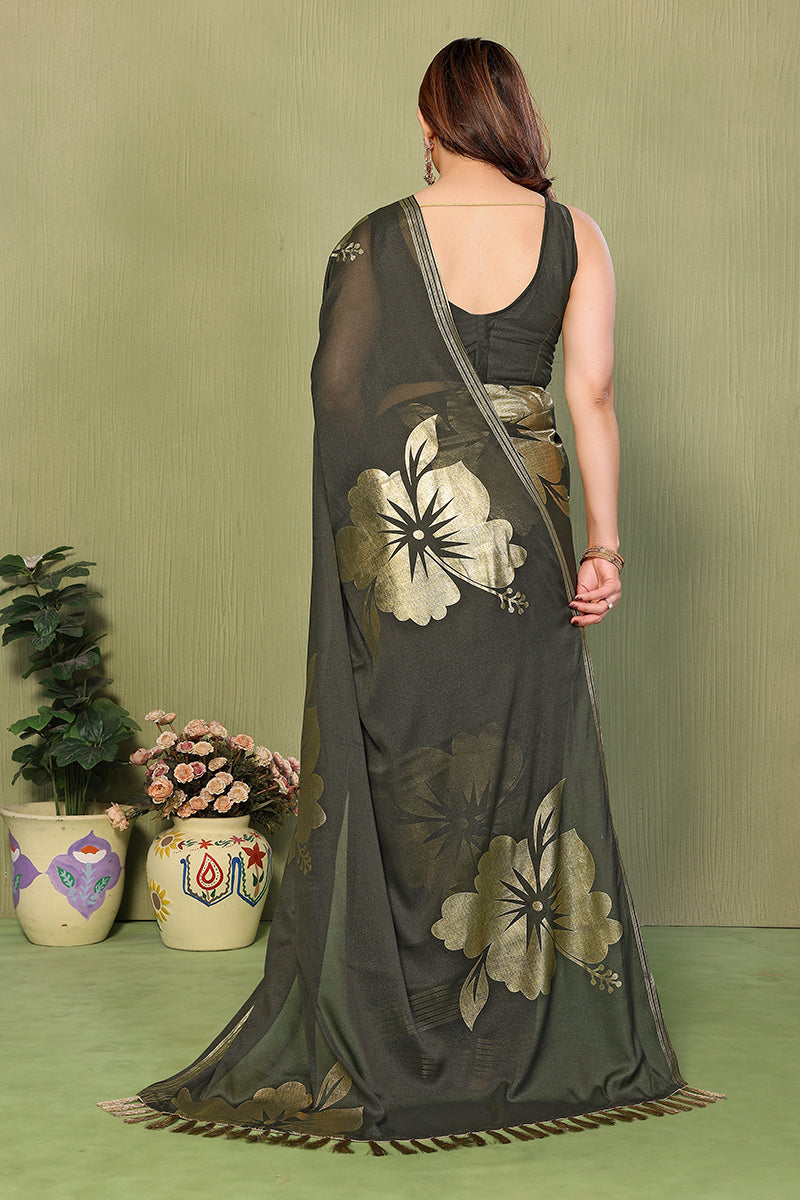 Mehendi Foil Printed Georgette Saree