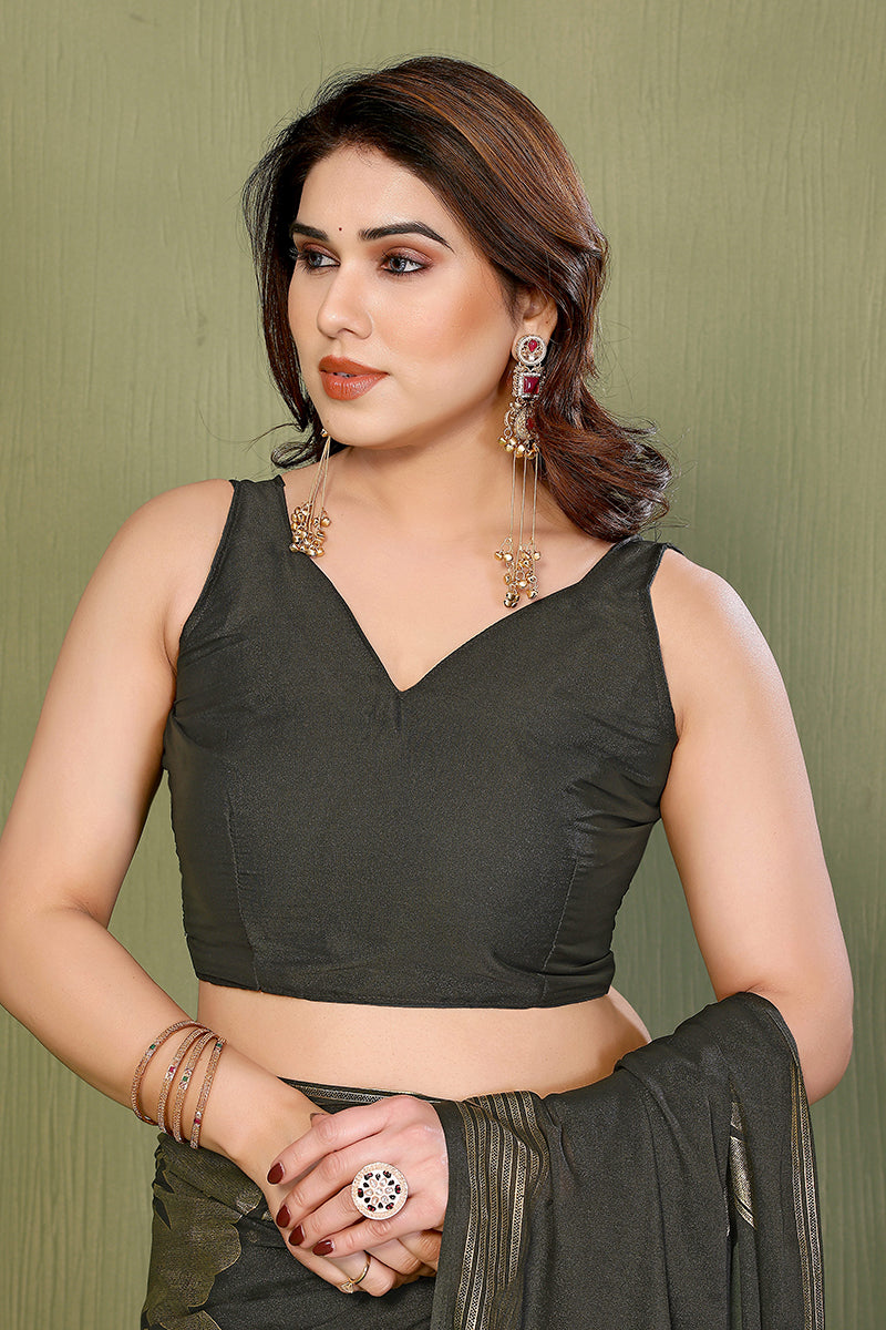 Mehendi Foil Printed Georgette Saree