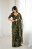 Mehendi Green Foil Printed Gharchola Georgette Saree