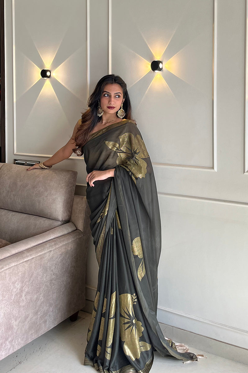Mehendi Foil Printed Georgette Saree