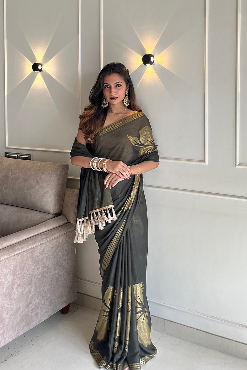 Mehendi Foil Printed Georgette Saree